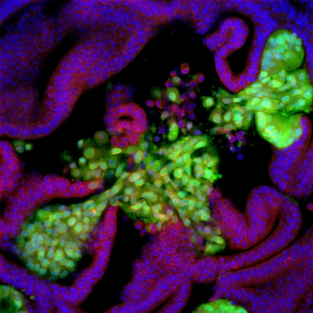 Drosophila epithelial tumor invading through the basement membrane
